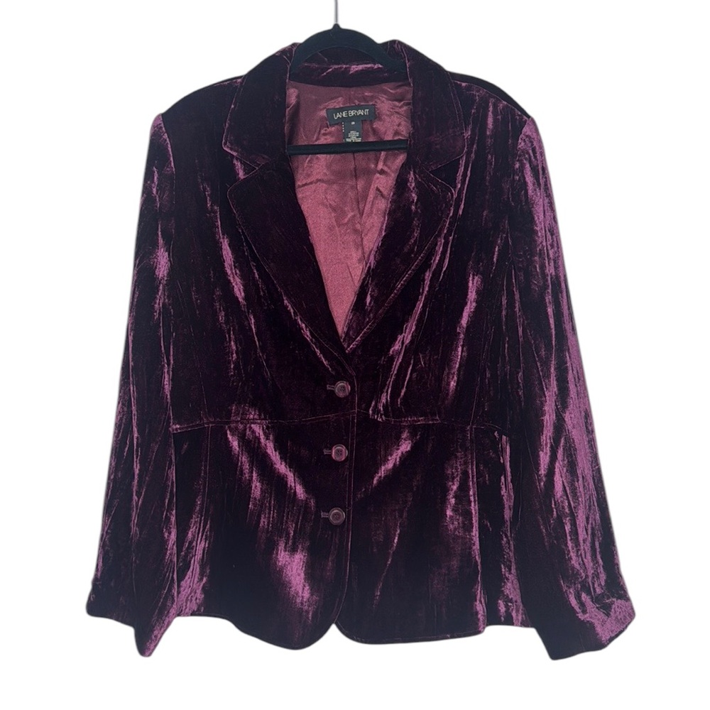 Lane Bryant Burgundy Wine Crushed Velvet Button Front Blazer Boho Office Size 26